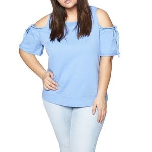 Sanctuary Baby Blue Cold Shoulder Sweatshirt Ties